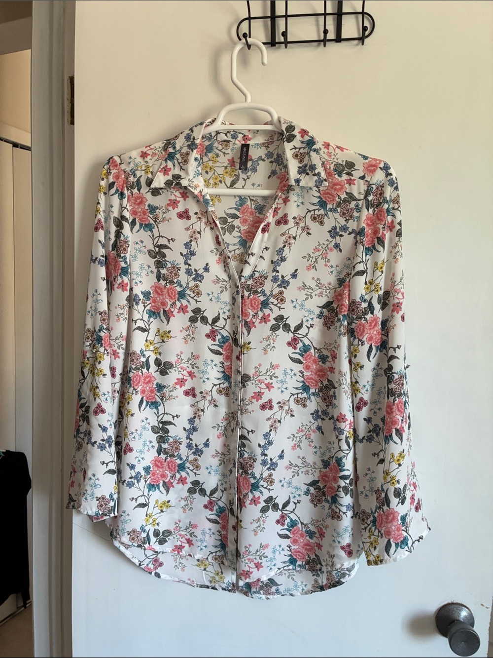 Massini White Floral Button-Down Shirt with Pink & Green Print